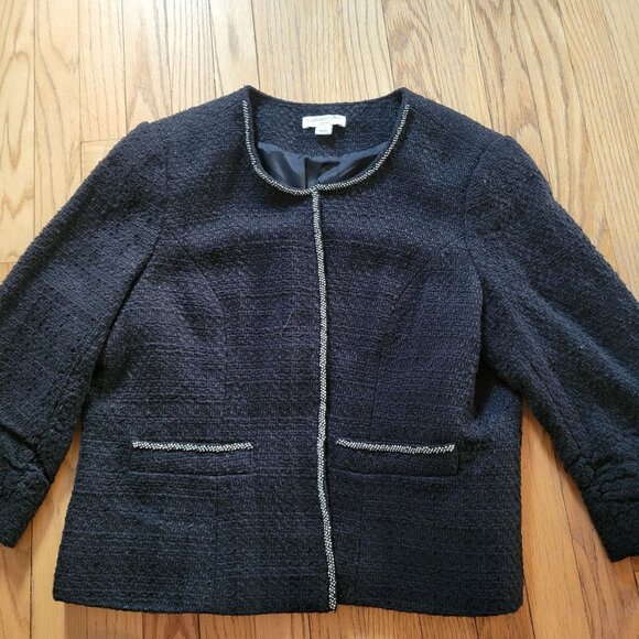 Coldwater Creek Black Shaped Tweed Jacket Womens Size XL 18 Beaded - Picture 2 of 6